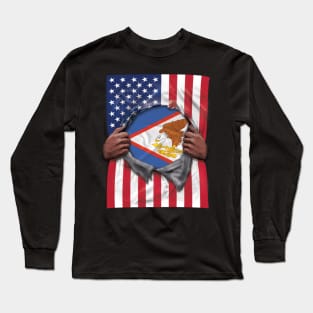 American Samoa Flag American Flag Ripped - Gift for American Samoan From American Samoa Long Sleeve T-Shirt